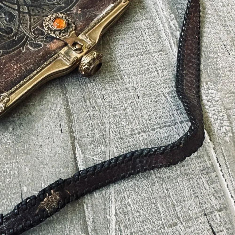 Amity Vintage Antique Leather Tooled Wallet Pouch Bag